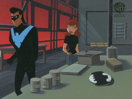 The New Batman Adventures Original Production Cel on Original Background: Nightwing and Barbara Gordon Online Hot Sale