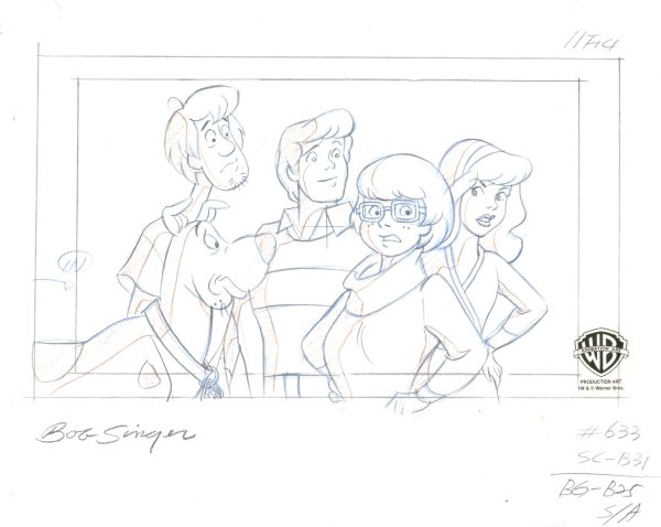 What s New, Scooby-Doo? Original Production Drawing: Scooby Doo, Shaggy, Daphne, Velma, and Freddy on Sale