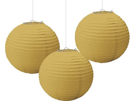 Gold Round Paper Lanterns 9.50in 3pcs For Cheap