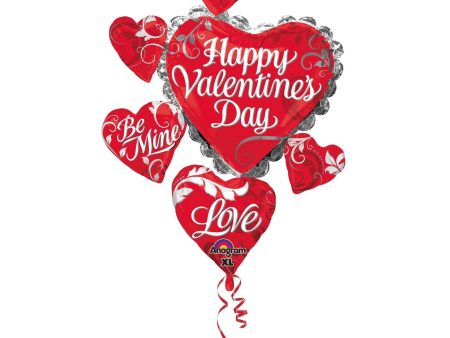 Valentine s Day Swirl Heart Cluster Foil Balloon 28 x 34in Online Sale