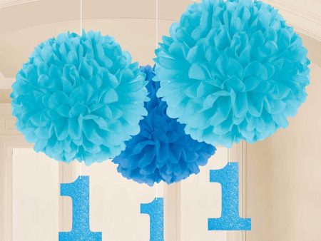 Glitter 1st Birthday Boy Fluffy Dangler 3pcs Supply