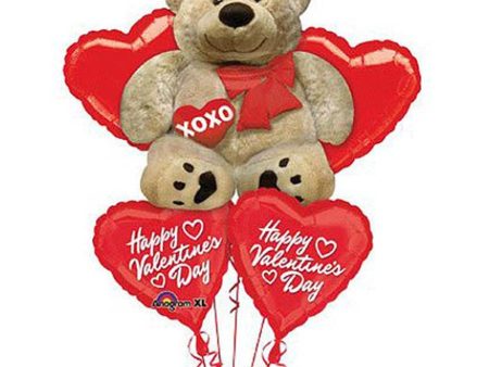 Valentine s Day Cuddly Bear Balloon Bouquet 5pcs on Sale